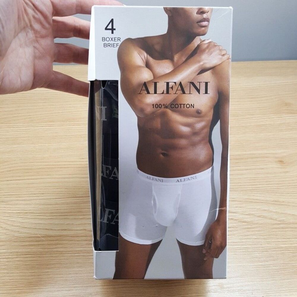 ALFANI Boxer Briefs Mens Small Black 4-Pack Moisture Wicking Tagless 100% Cotton